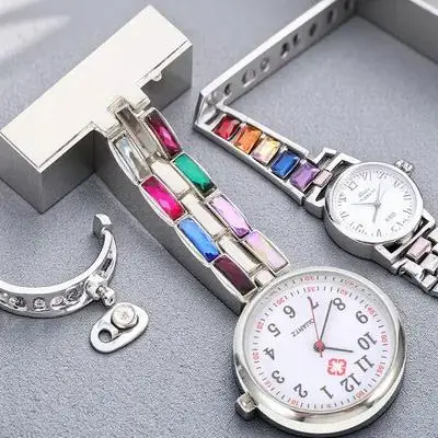 

Rhinestone Nurse Hanging Watch Women Mini Quartz Pocket Watch Decorative Fashion Rectangular Timepiece Durable Practical