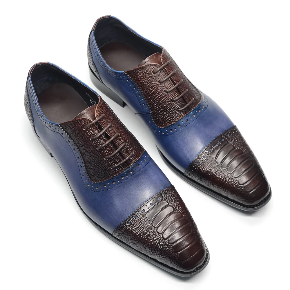Fashionable Color-blocked Men Oxfords Business Formal Genuine Leather Shoes High-end Handmade Design Men's Office Brogue Shoes