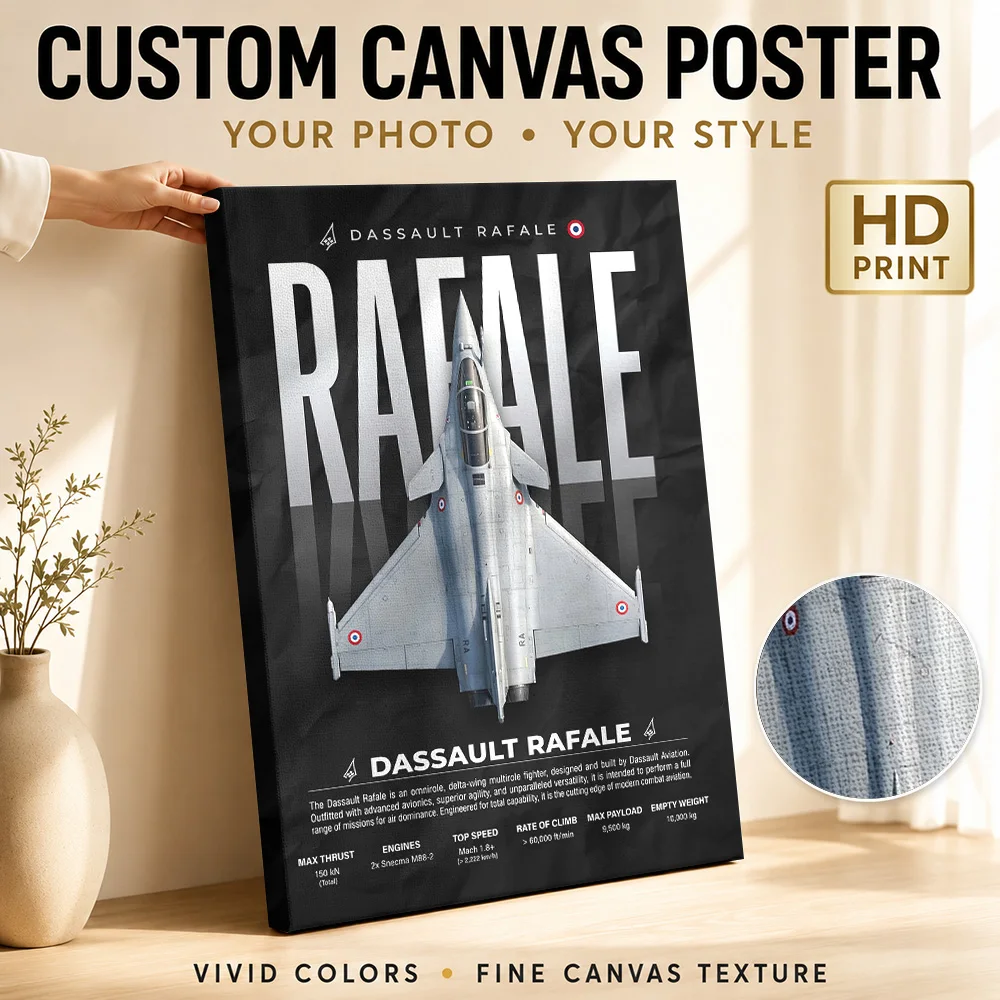Dassault Rafale Fighter Jet Canvas Print Poster Customized Photo Industrial Illustration Style Wall Art Study Decor Pilot Gift