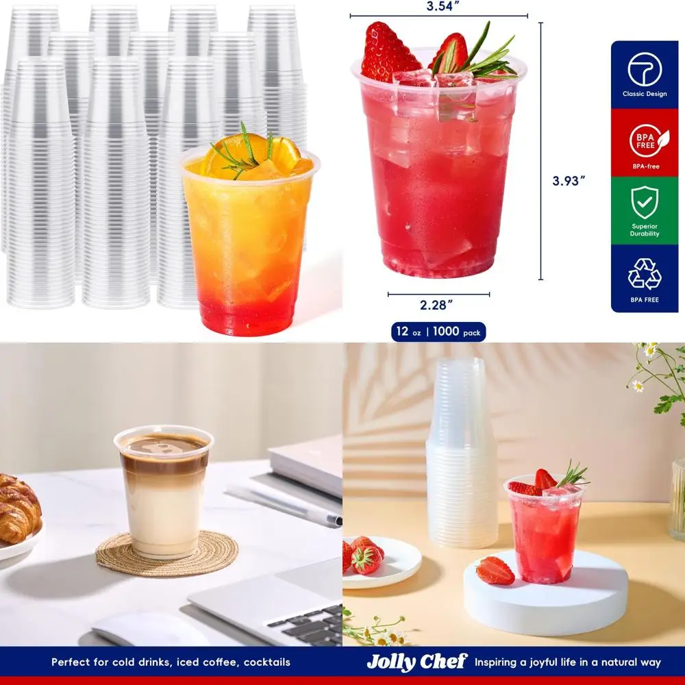 

Одноразовые прозрачные пластиковые стаканчики на 12 унций — упаковка по 1000 штук для ледяного кофе, молочного коктейля, холодных напитков и многого другого
