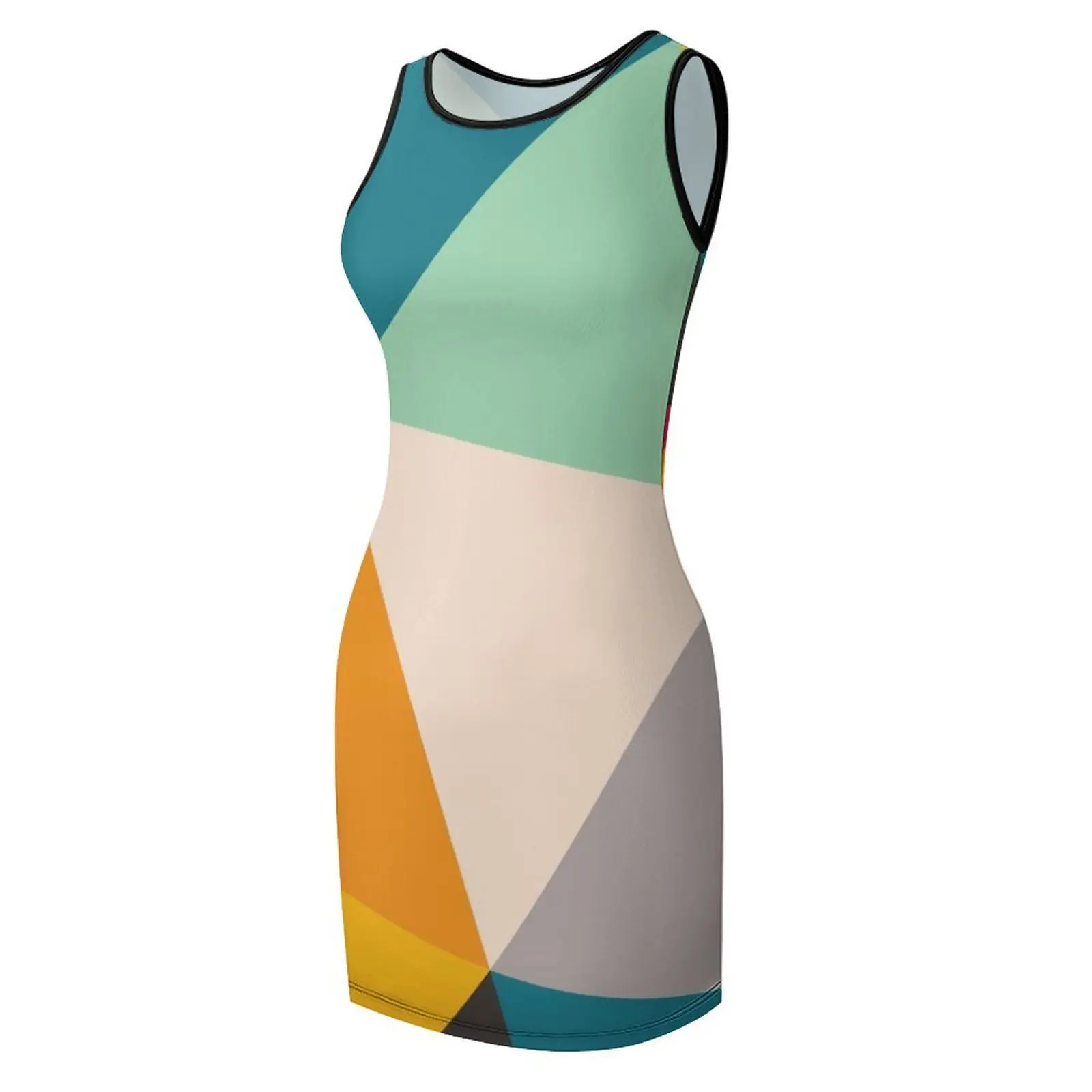 مثلثات هندسية ملونة (2012) فستان صيفي بدون أكمام ملابس نسائية فساتين صيفية للسيدات 2025 فستان نسائي فاخر