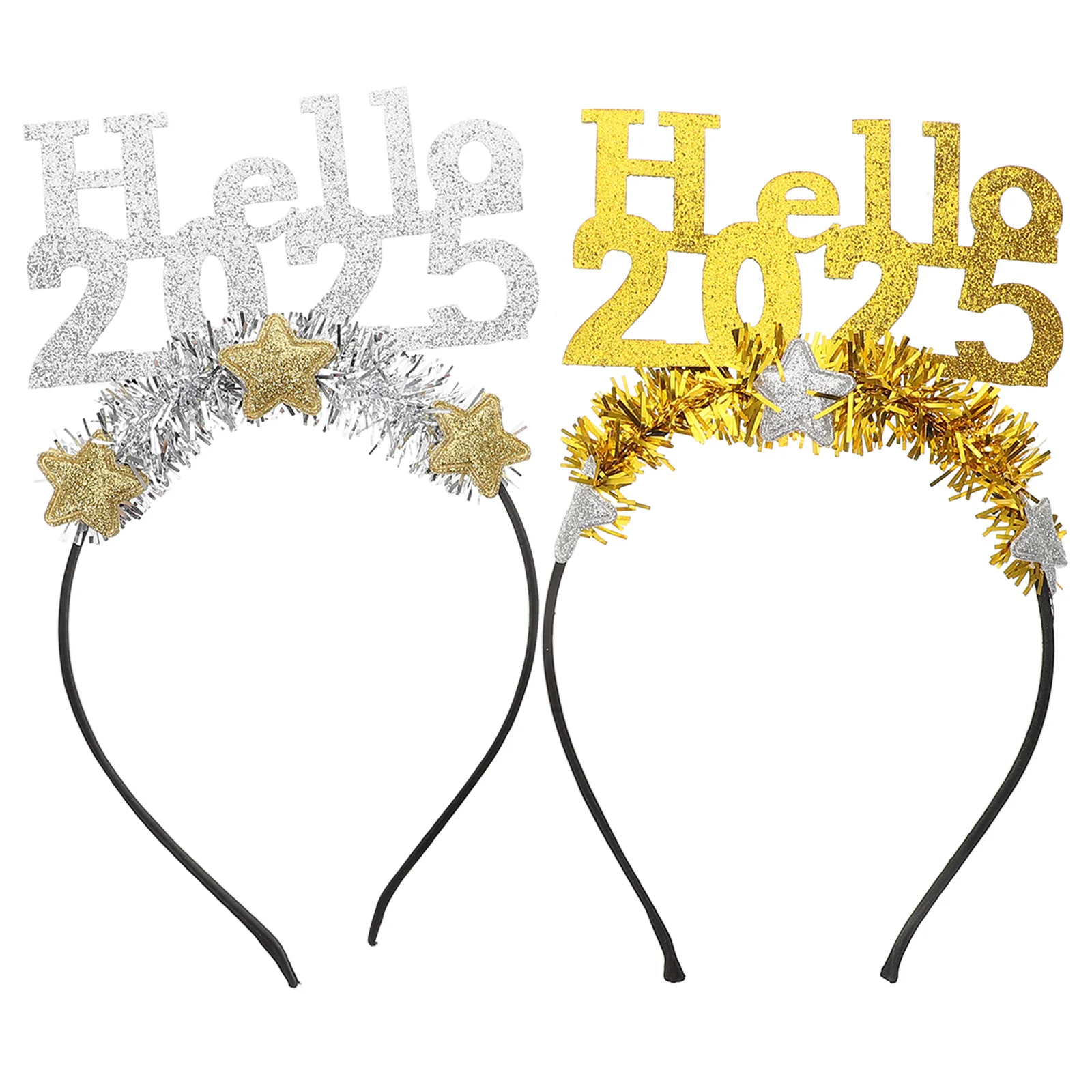 

2pcs Digital Glitter New Year Headband Party Decorations Birthday Accessories Women Headbands 2025 Happy New Year Favors Unique