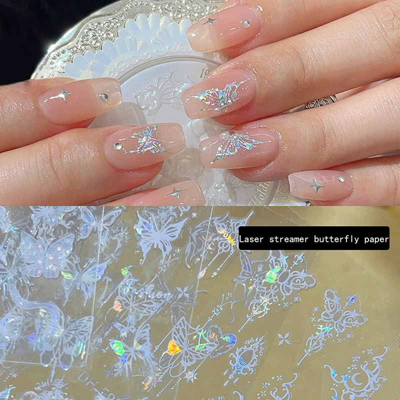 Laser Dazzling Aurora Butterfly Shape Paintings Nail Sticker Enhancement Adhesive Nail Decal Accessories