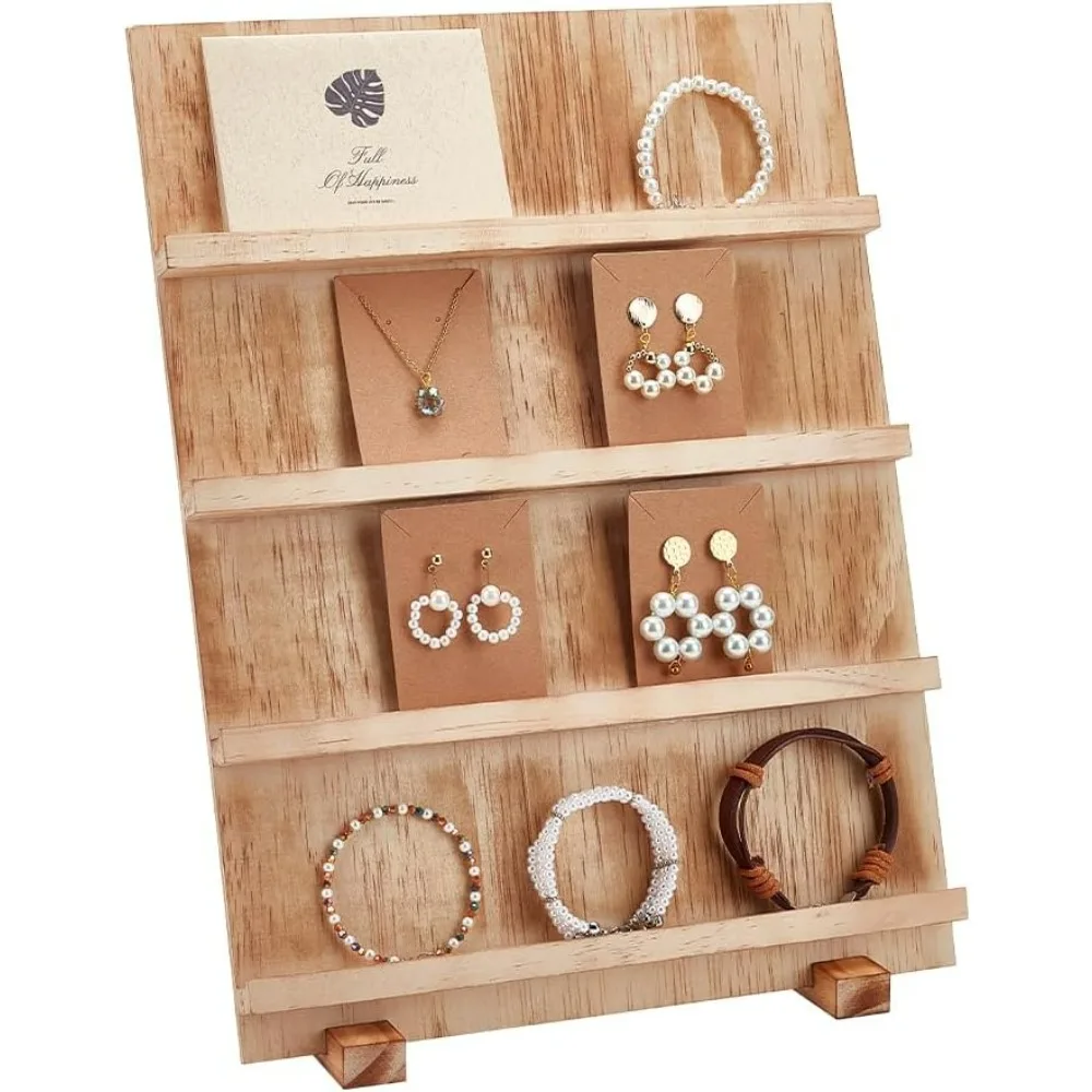 4 Tier Wooden Jewelry Display Stand Earring Display Stands Rack Removable Showcase Rack Retail Jewelry Display Card Holder