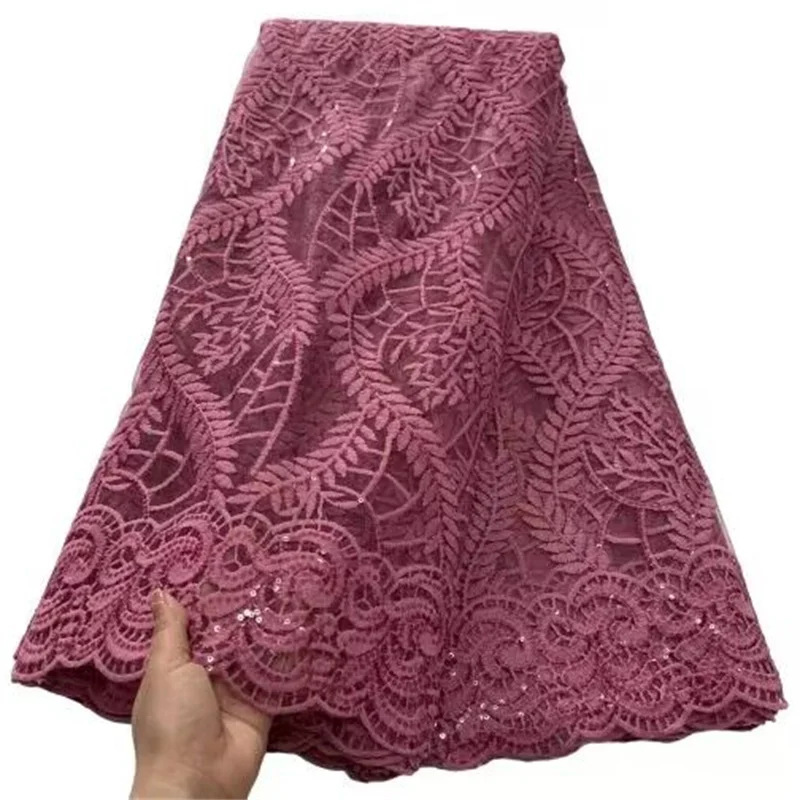 

2025 Pink High Quality Milk Silk Lace Fabric African Sequins Milk Silk Lace Nigerian Tulle Mesh Lace For Women Wedding Dresses