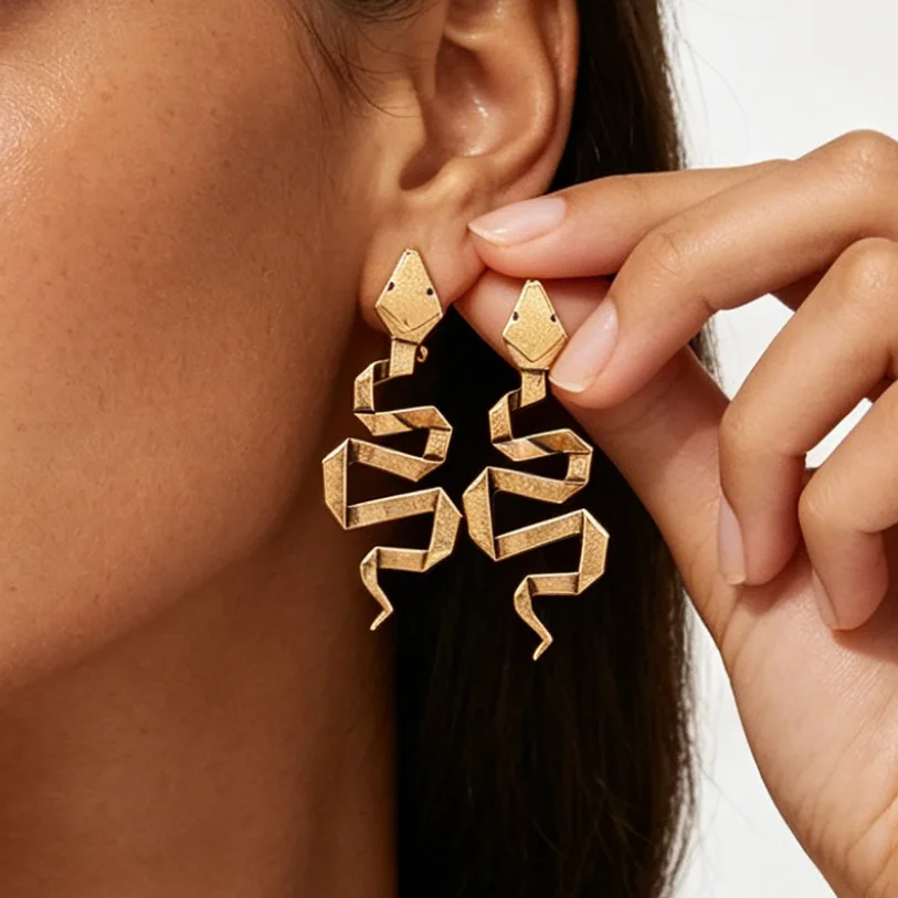 ZAA Punk Metal Snakeskin Print Earrings High Quality Personalized Statement Woman Jewelry Trendy Party Accessories