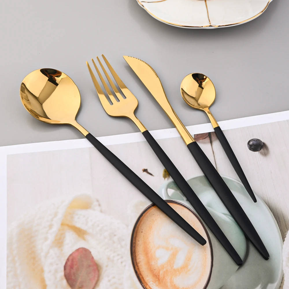 24Pcs Upscale Rainbow Dinnerware Set Stainless Steel Tableware Knife Fork Tea Spoon Flatware Dinner Cutlery Mirror Silverware