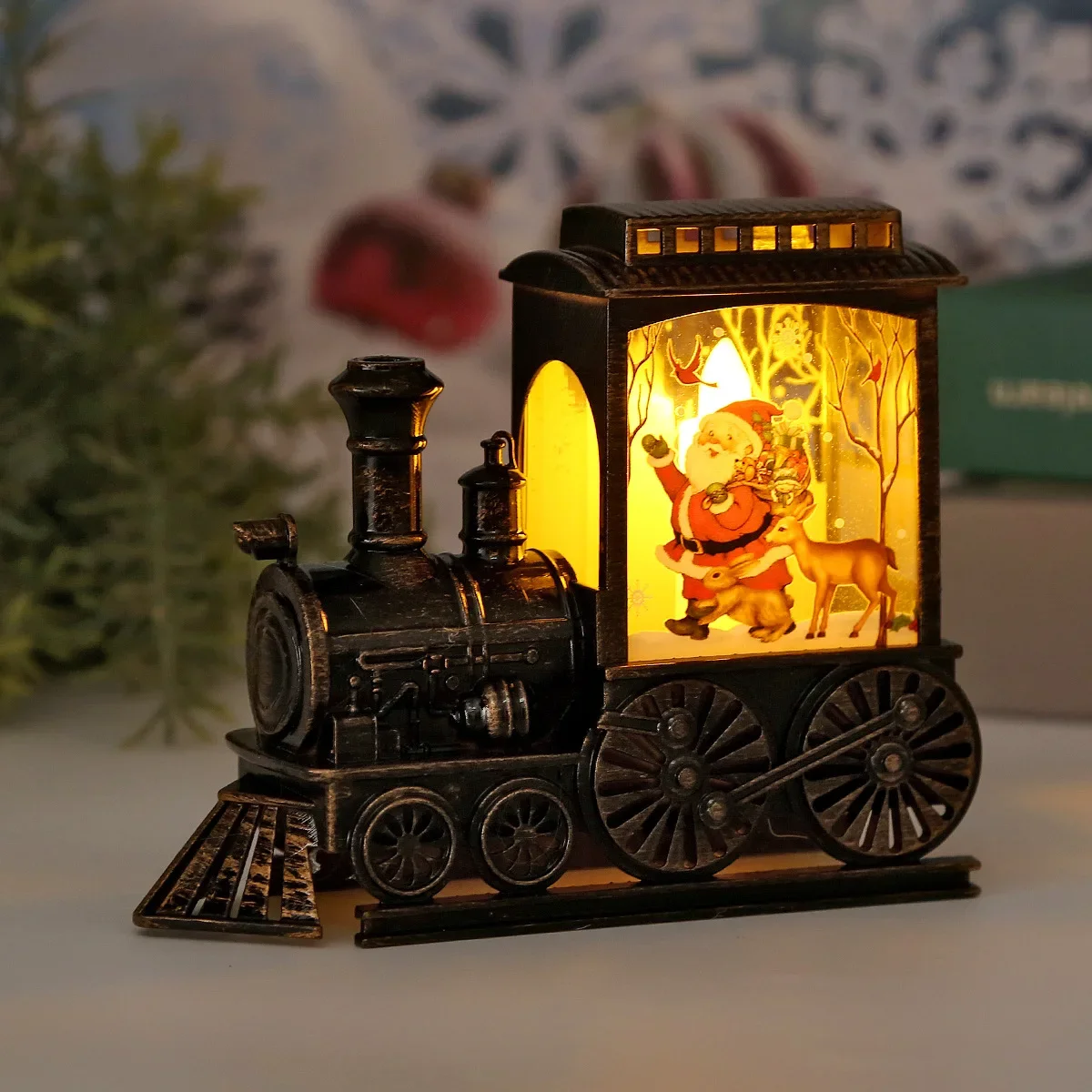 10 unids/lote Navidad 2024 nuevo tren Retro Led aceite de Navidad plástico luz de viento luz nocturna luminosa