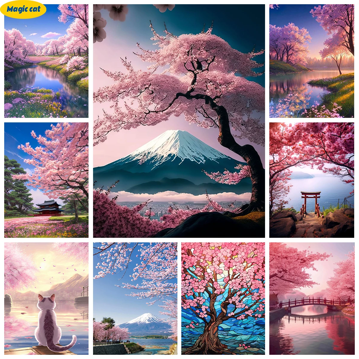 Sakura 5D pittura diamante montaggio Fuji paesaggio immagine fai da te diamante ricamo punto croce mosaico fiori decorazione della parete regalo a