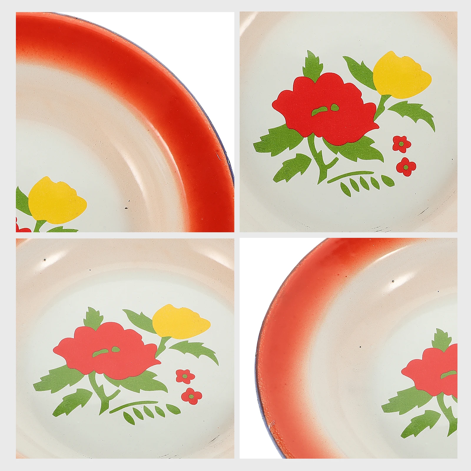 

Enamel Plates Vintage Style Serving Dish Chinese Floral Red Food Container For Fruit Snacks Dessert Retro Tableware Bowl