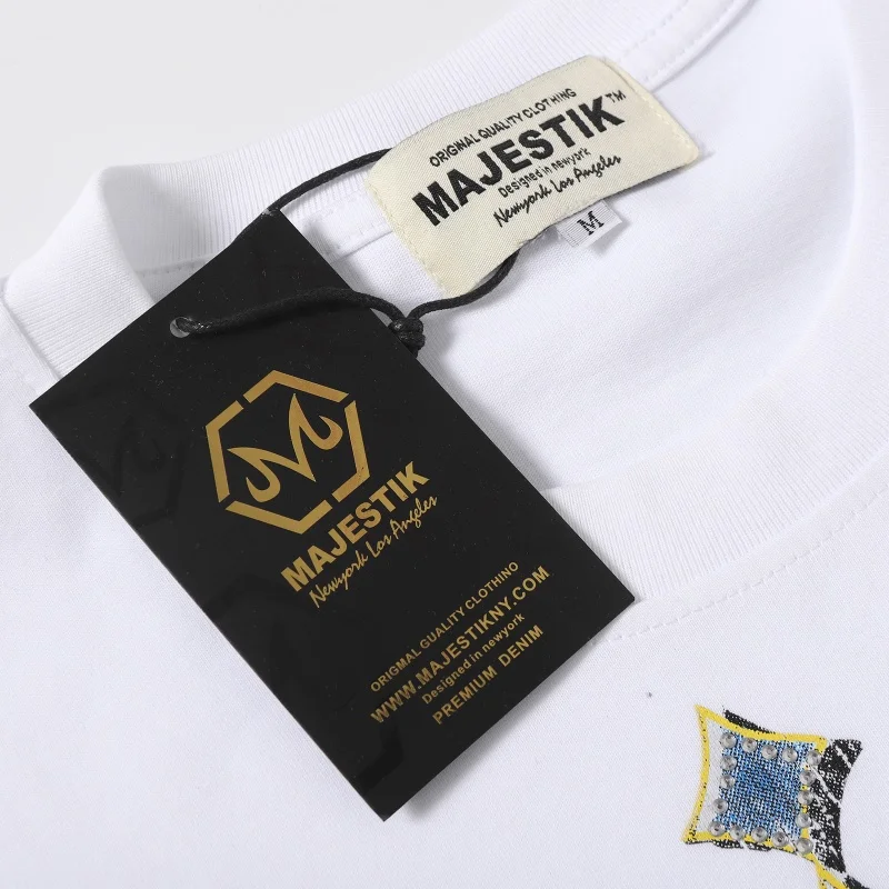 Majestik Skull Denim Crew Neck T-Shirt 100% Cotton Men's Women's Summer Loose-Fit Casual Short-Sleeve T-Shirt With Tag