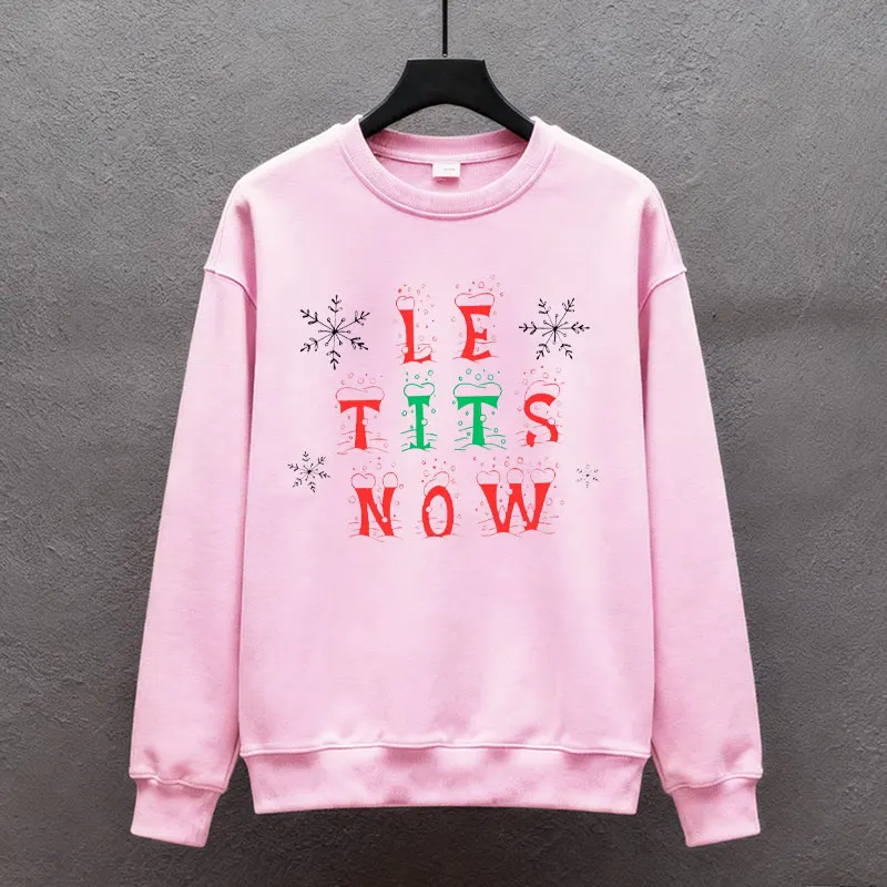

Funny Holiday Long Sleeve with "LE TITS NOW" Design Unisex for Christmas Festive Gift for Her Casual Holiday Humor Sweatshirt