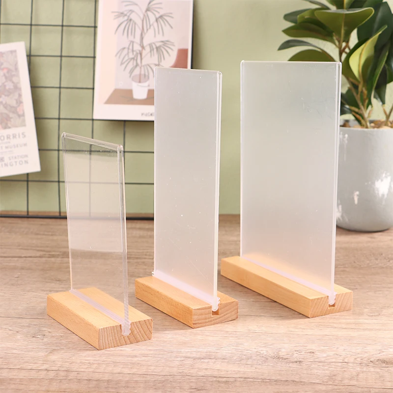 Table Top Wooden Acrylic Sign Holder Display Stand Double Sided, Bottom Load, Portrait Style Menu Paper Ad Photo Picture Frame