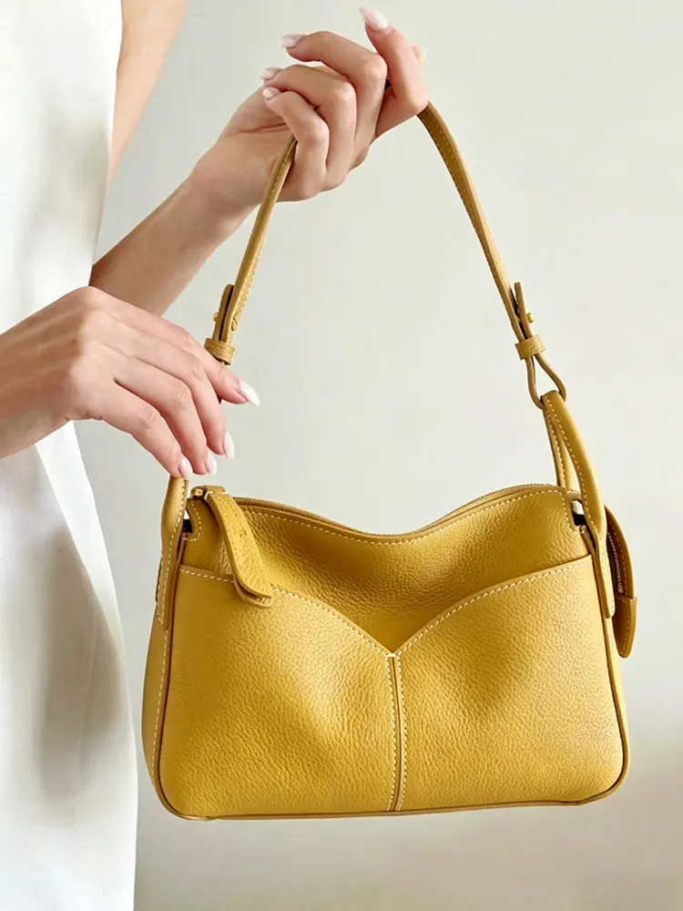 

Yellow Shoulder Handbag Women's Commuter Bag Luxury Minimalist Summer Crossbody Bag Handbag Leather Strap Vertical Square Shape