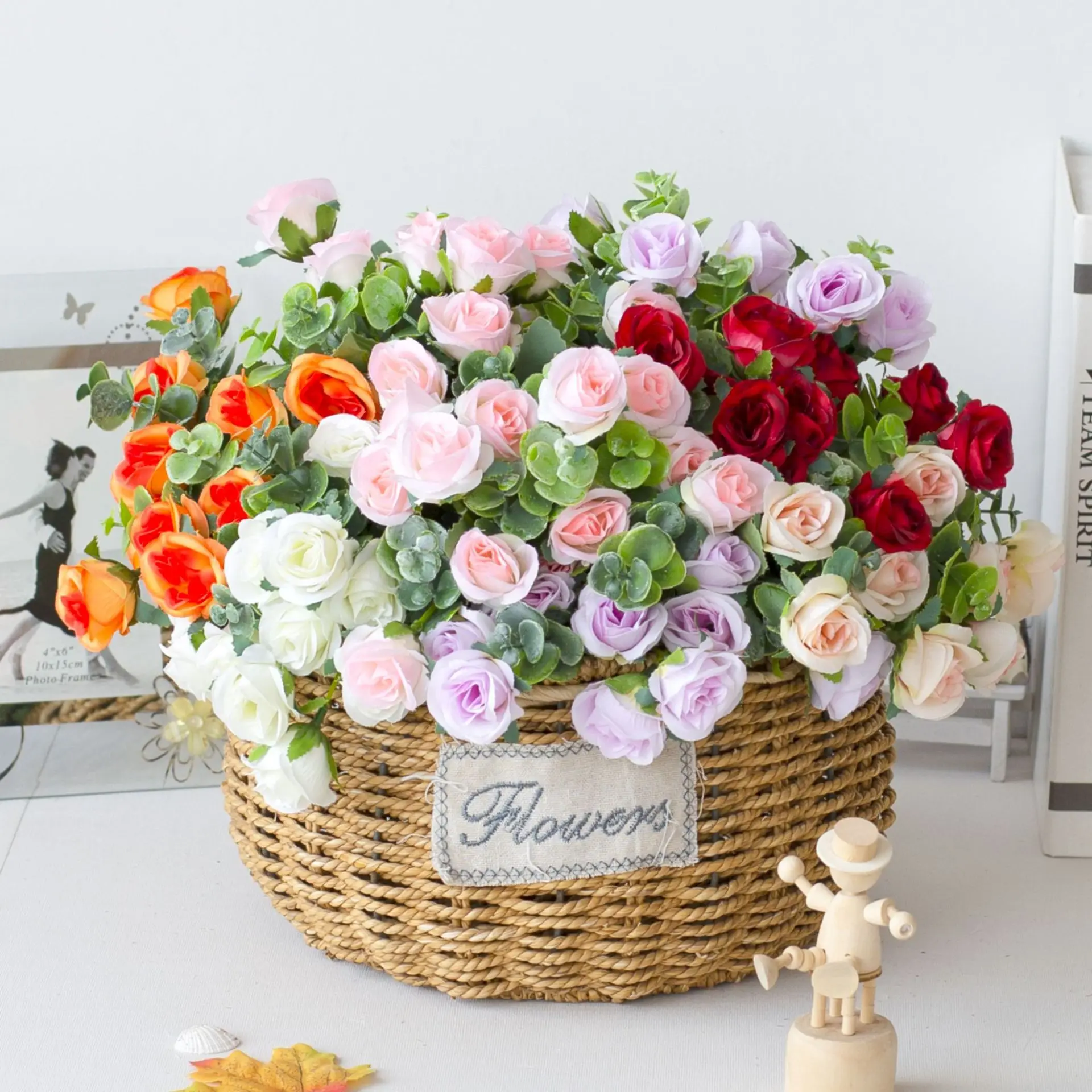 3/5 Stück künstliche Blumen, Seidenrosensträuße, Heimdekoration, Valentinstag, Tisch, Garten, Eukalyptusblätter, gefälschte Pflanzen, Hochzeit, Party