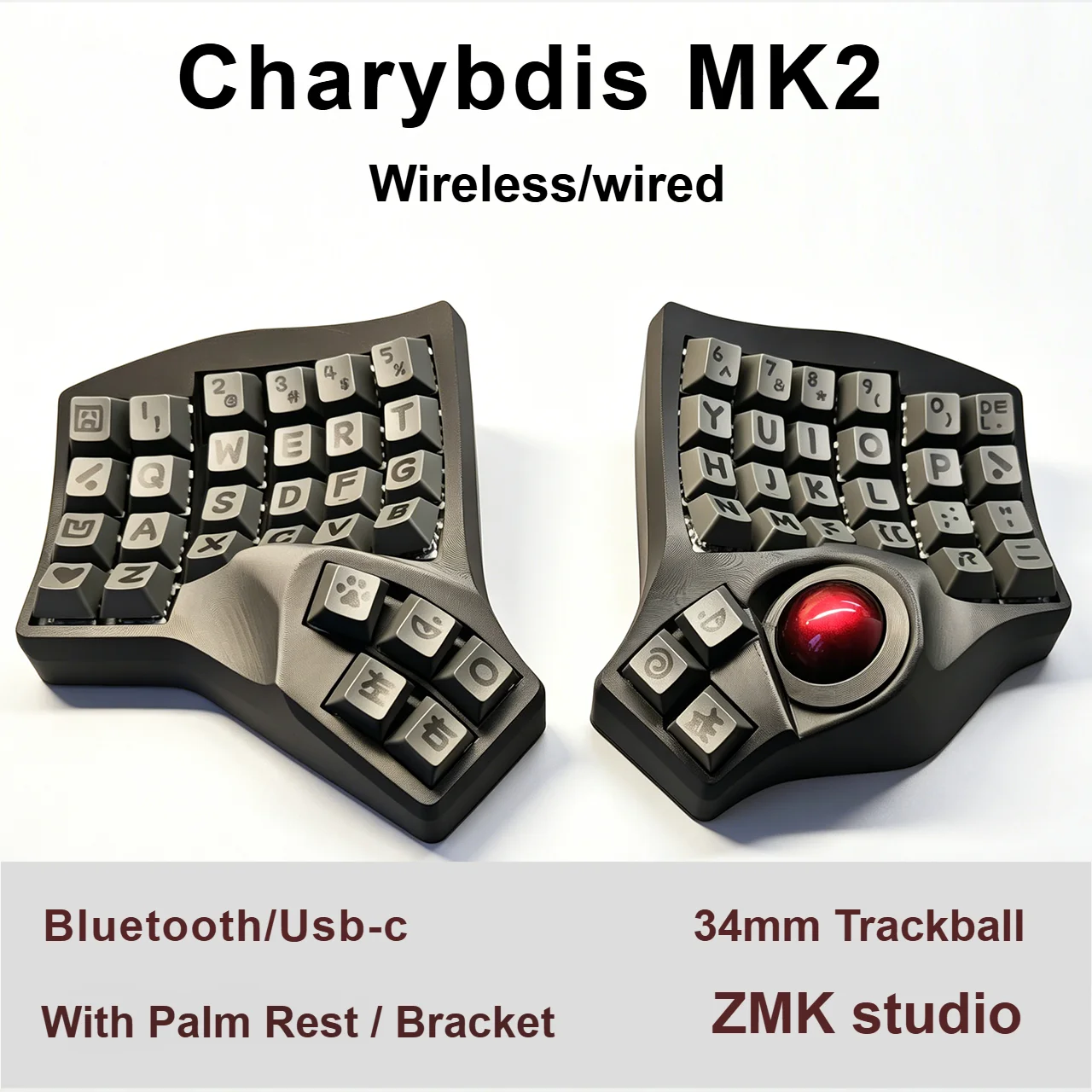 Charybdis Mk2 Trackball Split Keyboard With Palm Pad Bracket Hot Pluggable Bluetooth Wireless/wired Keyboard Ergonomics Zmk/qmk
