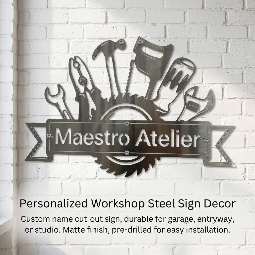 Galvanized Metal Wall Sign for Garage Workshop Men's Personalized Name Plate Industrial Decor Durable Rustproof Iron