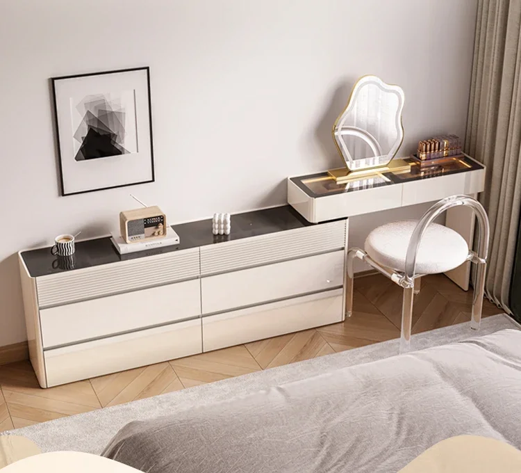 Dressing Table Light Luxury Bucket Cabinet Integrated Dressing Bench with Storage Modern and Simple Bed Tail Flip Cover Makeup