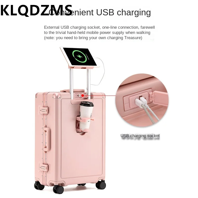 KLQDZMS Men\'s Suitcase USB Charging Cart Case Cart Style Travel Bag ABS+PC Boarding Box 20\