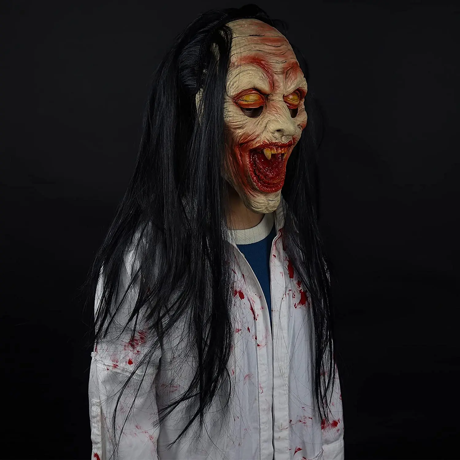 

Horror Grimace Ghost Mask, Scary Zombie Latex Skin with Long Hair, Realistic Halloween Cosplay