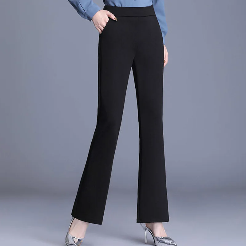 

Elegant Elastic High Waist Loose Pockets Pants Women's 2023 Autumn New Office Lady Commute All-match Casual Pants