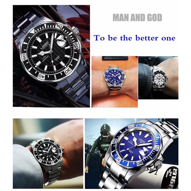 LOREO Mens Fashion Luxury Automatic Watch 20ATM Waterproof Stainless Steel MIYOTA Mechanical Watches Male Sport Relogios