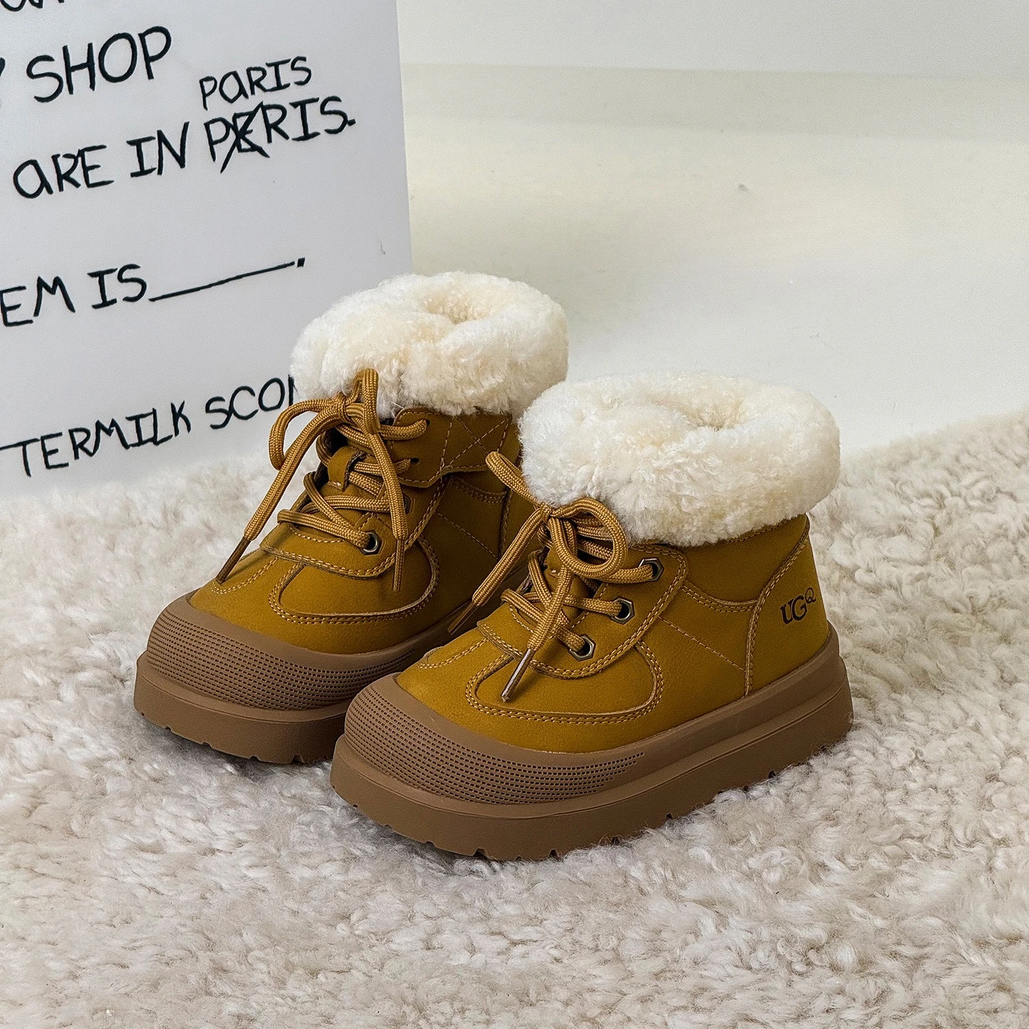 أطفال طفل دافئ حذاء من الجلد شتاء جديد للأطفال بنين بنات أنيق متعدد الاستخدامات في الهواء الطلق مبطن بالصوف سميكة الثلوج الأحذية #5