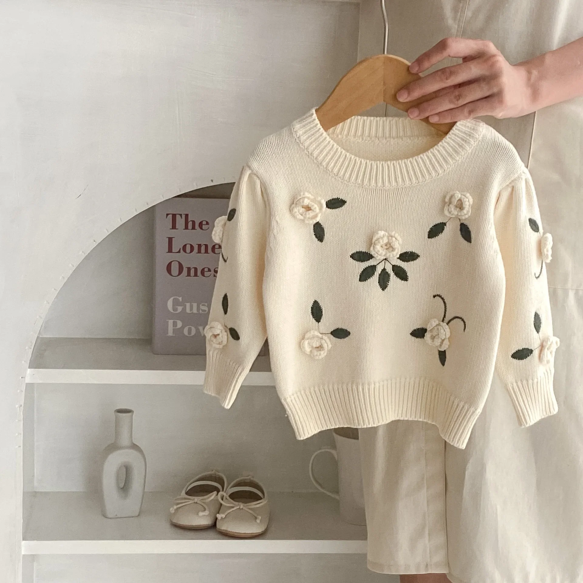 Childrens Clothing 2024 Autumn New Item Baby Girl Flower Embroidered Knitted Sweater Versatile and Cute Sweater Top