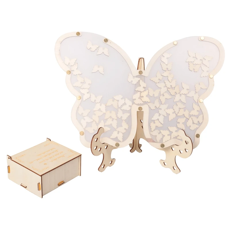 White Wedding Guest Book Alternative For 40 Guests To 200 Guests, Drop Wooden Butterfly Frame With Small Butterflies