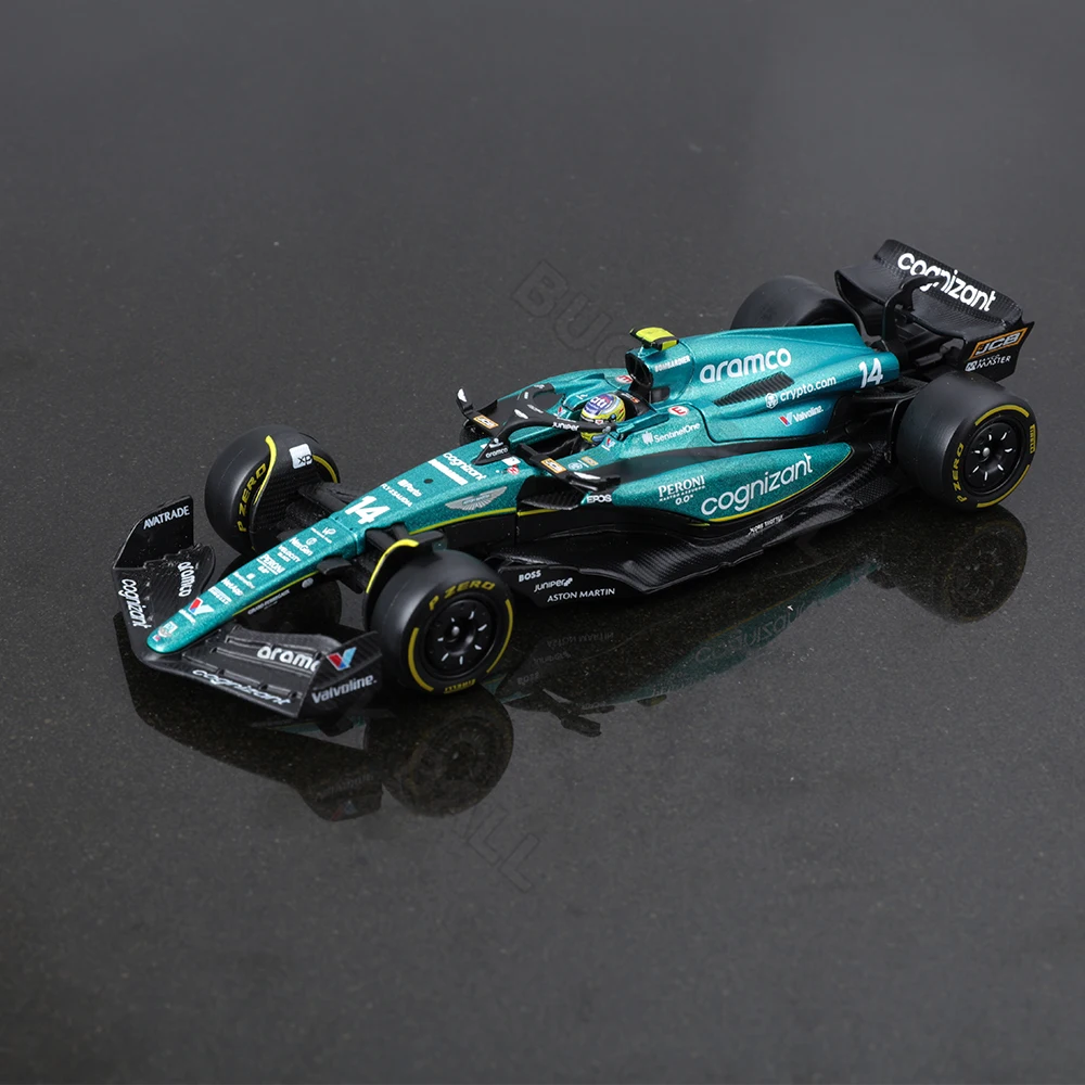 В наличии, модель автомобиля Bburago 1:43 F1 Aston Martin Aramco F1 Team AMR23 2023, пылезащитный чехол 14 Alonso № 18, прогулочная машина из