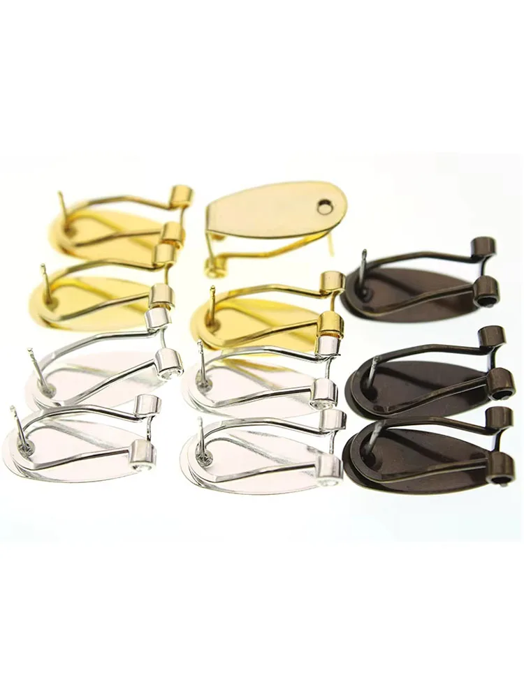 10 Teile/los Kupfer Hypoallergen Flache Rückseite Ohrring Bolzen Blank Basis mit Ohrringe Clips für DIY Ohrring Komponenten Schmuck Machen – Detail 2