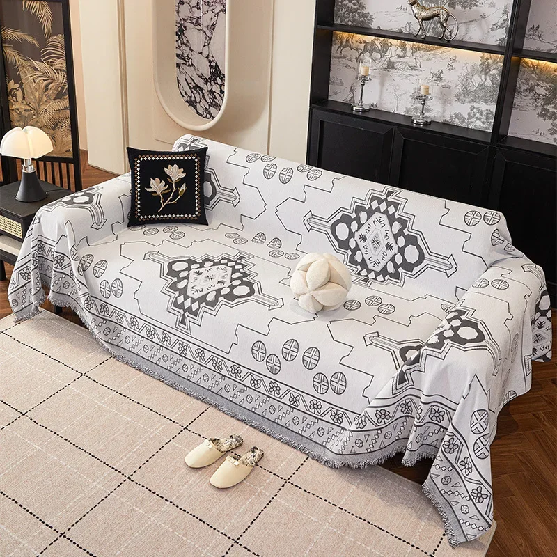 Chinese Printed Sofa Towel for Living Room Anti-Skid Couch Slipcover with Tassels Easy-Care Home Accessories for All Seasons