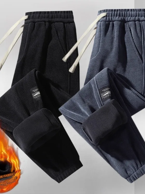 

Men's Corduroy Sweatpants Autumn Winter plus Size Loose Fit Cuffed Casual Pants Youth Trendy Long Trousers Pure Color