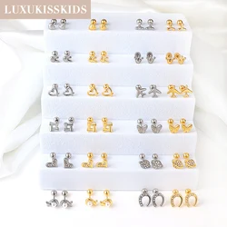 LUXUKISSKIDS 12Pairs/Lot Tiny Heart Star Stud Earrings Cute Mushroom Tail Exquisite Women's Jewelry On Ears Bulksale Accessories