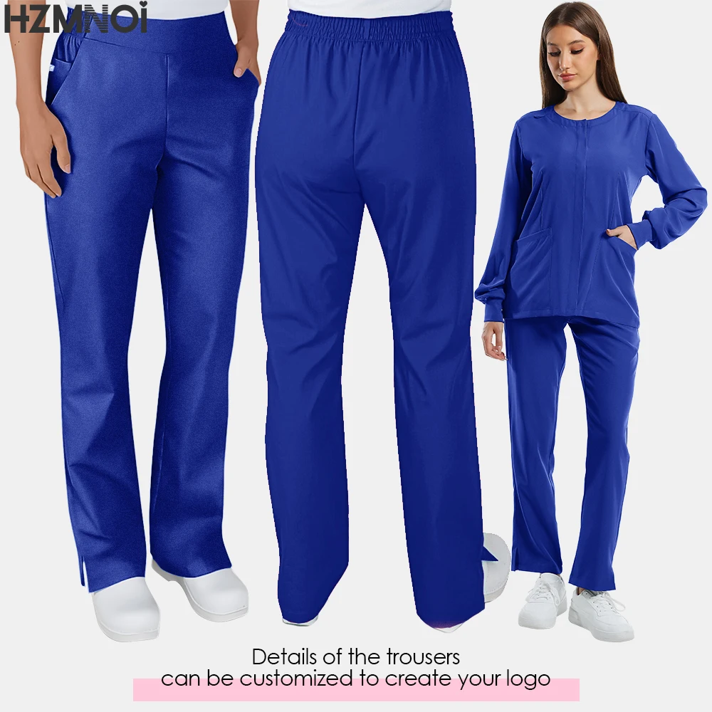 Tops de manga larga de tela elástica de Color sólido, pantalones para correr, uniforme de trabajo para sala de operaciones de laboratorio de farmacia Dental