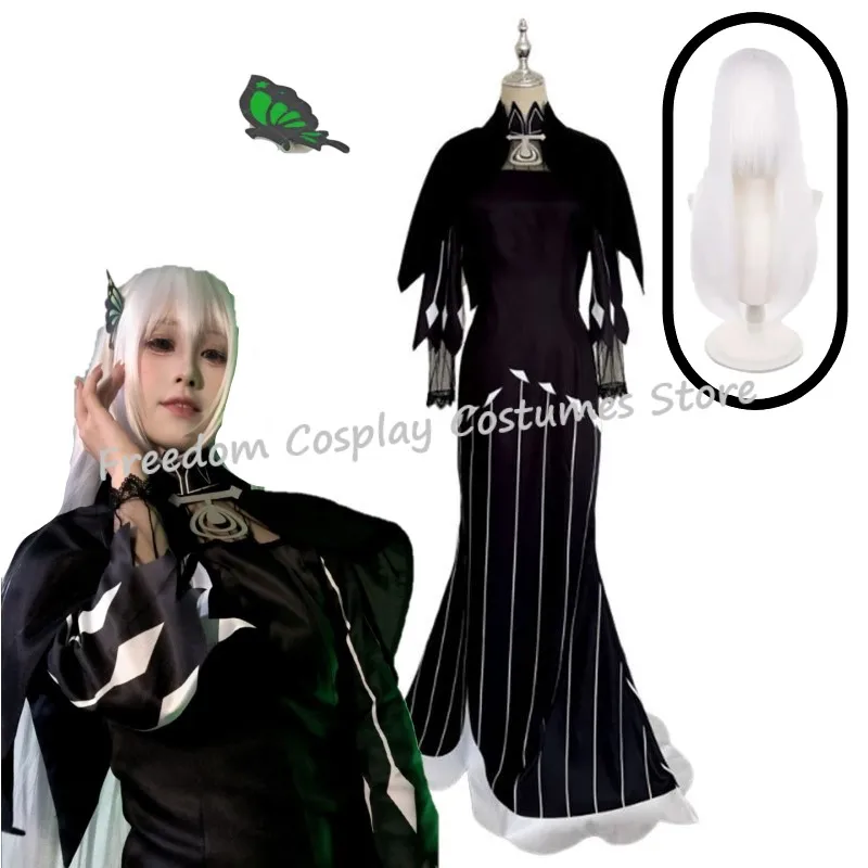 Costume de Cosplay Anime Re:Life in A Different World From Zero Echidna, perruque, robe noire, couvre-chef de sorcière Echidna, costume d'halloween pour femme