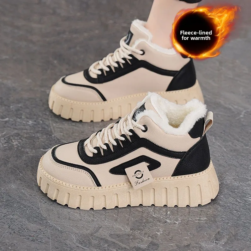 

Winter Womens Shoes Luxury Leather Casual Boots Plush Warm Cotton Shoes Increase Height Platform Shoes Winter Women's Snow Boots