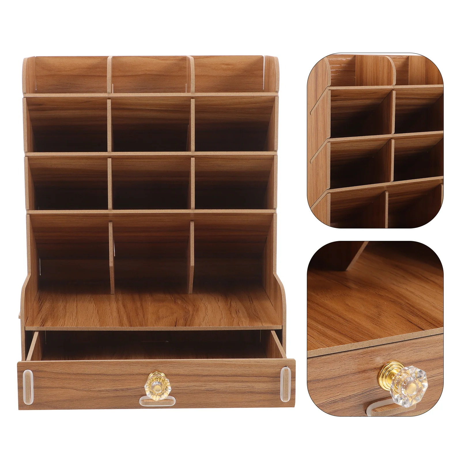 Wooden Desktop Organizer Penholder Multi-Divided Stationery Holder Simple Design Storage Box Compact Light Weight Office