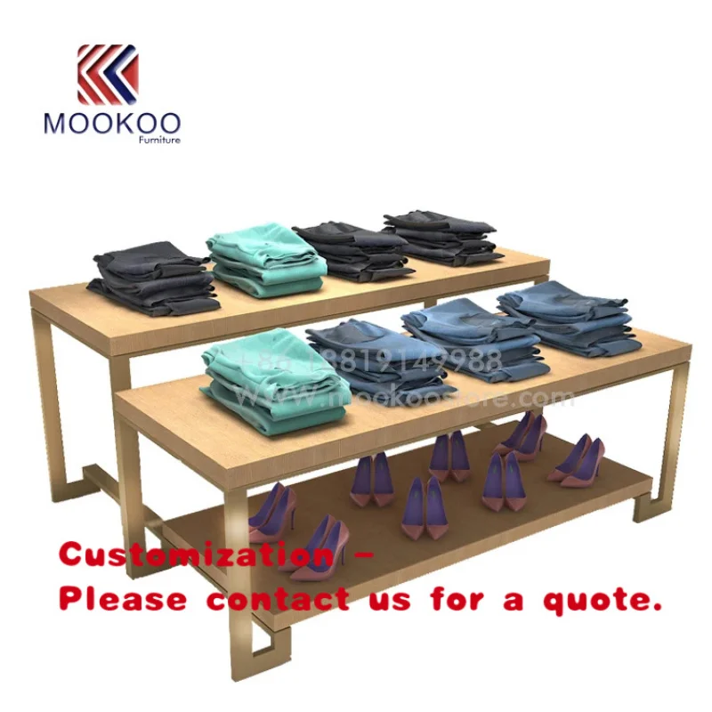 custom.Guangzhou Good Quality Glass Wood Metal Shopping Retail Clothes Display Table