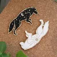 Sun and Moon Wolf Hard Enamel Pins Black&white Wolf Metal Badge Brooch for Jewelry Accessory Gifts for Women Men