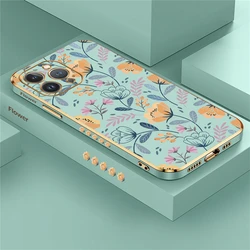 Plating Phone Case For iPhone 11 12 13 14 Pro Max X XS XR 7 8 6 Plus SE 2020 Silicone Soft Pattern Flower Cover Capa