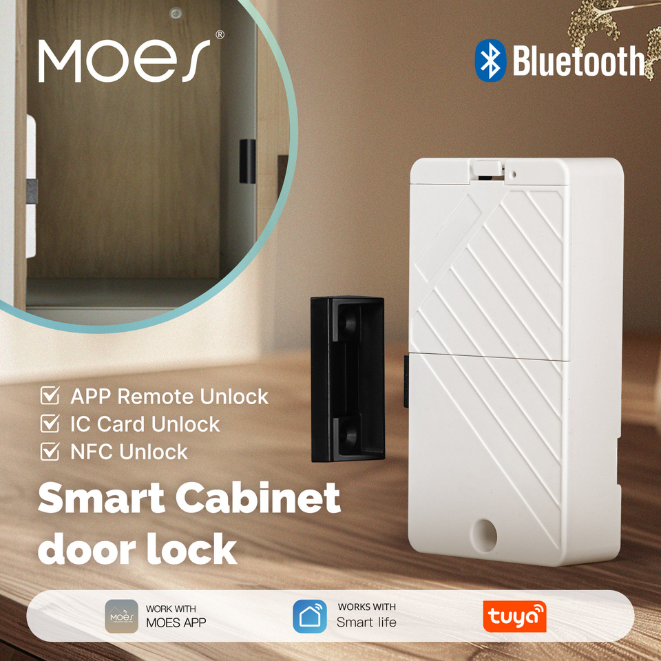 MOES Bluetooth Cabinet Drawer Lock Smart Tuya Used for Locker Wood Door IC Card Unlock Keyless Monitoring App Remote Control