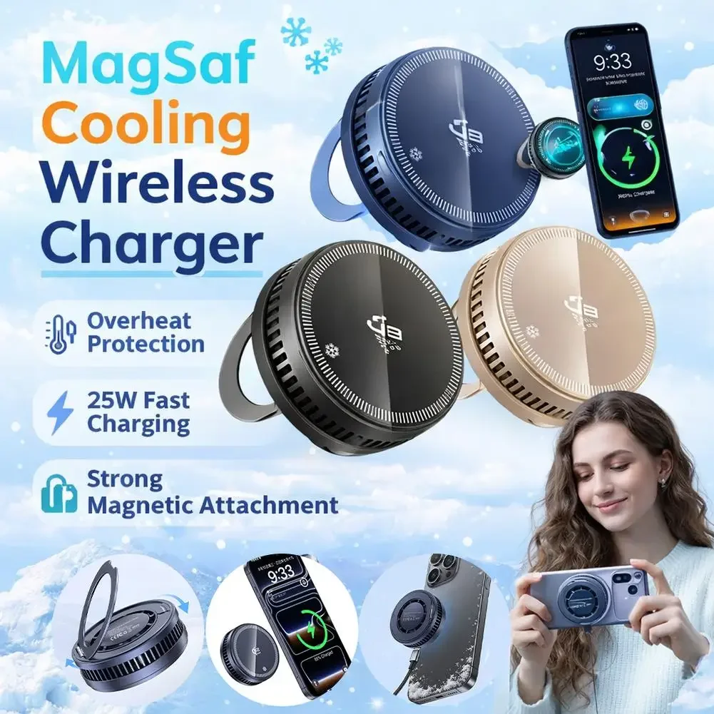 25W Magnetic Wireless Charger Phone Cooler Active Refrigeration Radiator Magnet Fast Charging Stand For iPhone Xiaomi