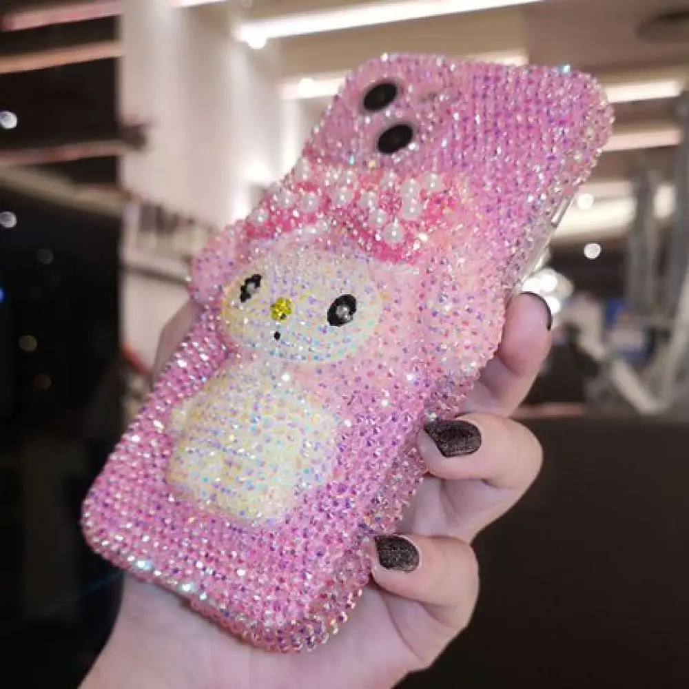 Sanrioed My Melody Iphone Case Cartoon Rhinestones Y2K Kawaii for Iphone15 14 13Pro Max Anime Girl Heart Upscale Girlfriend Gift