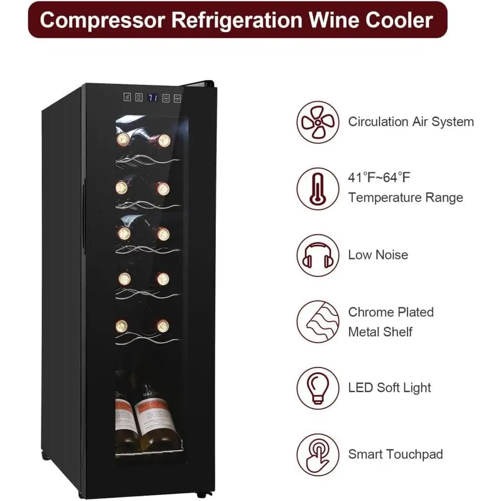 Compact Under Counter Wine Cooler Silent Compressor Digital Temperature Control Freestanding Wine Refrigerator Lockable Soft LED
