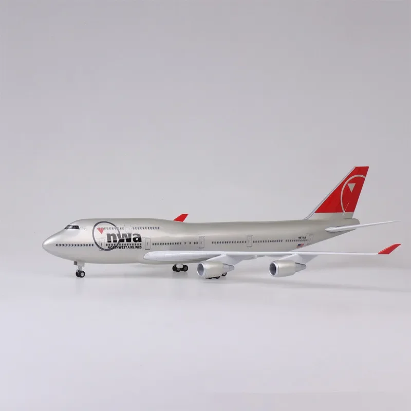 47CM 1:150 Scale Diecast Model Northwest Airlines Boeing 747 Resin Airplane Airbus With Light And Wheels Toy Collection Display