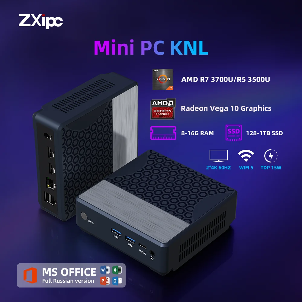 

ZXIPC Zen+ Pocket Mini PC AMD Ryzen7 3700U Ryzen 5 3500U Dual Display Radeon Vega 10 1G LAN WIFI5 BT 4.2 16GB 1TB DDR4 NUC