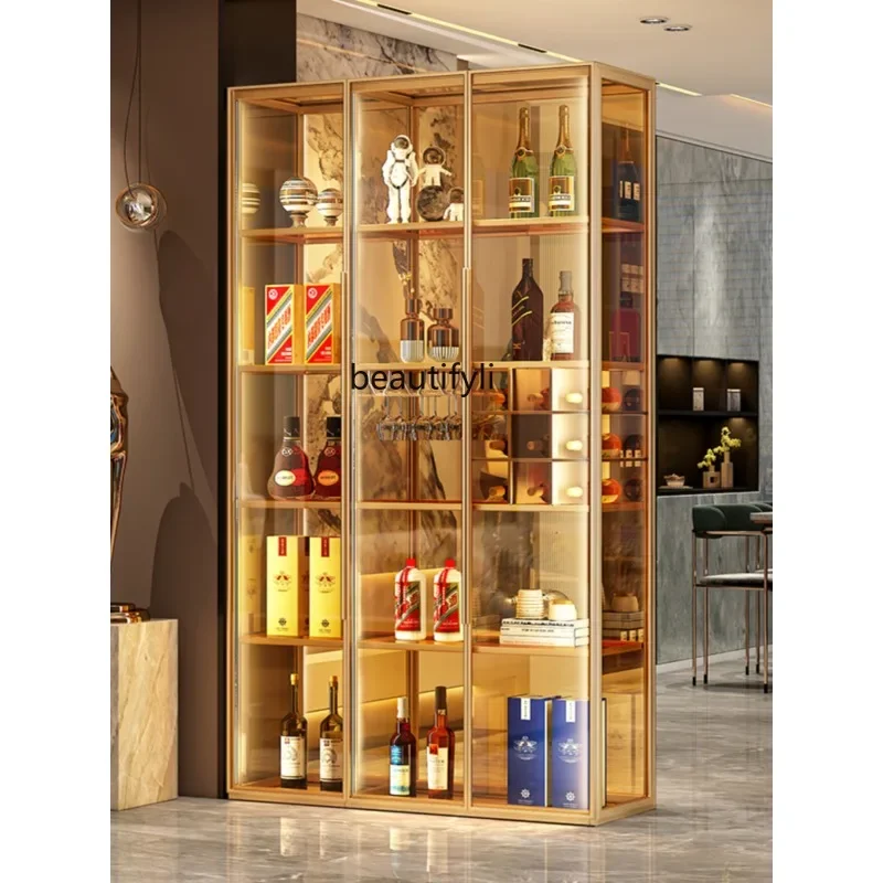 

yh Customized all-aluminum alloy tempered glass light luxury wine cabinet, living room bookcase, high-end display cabinet