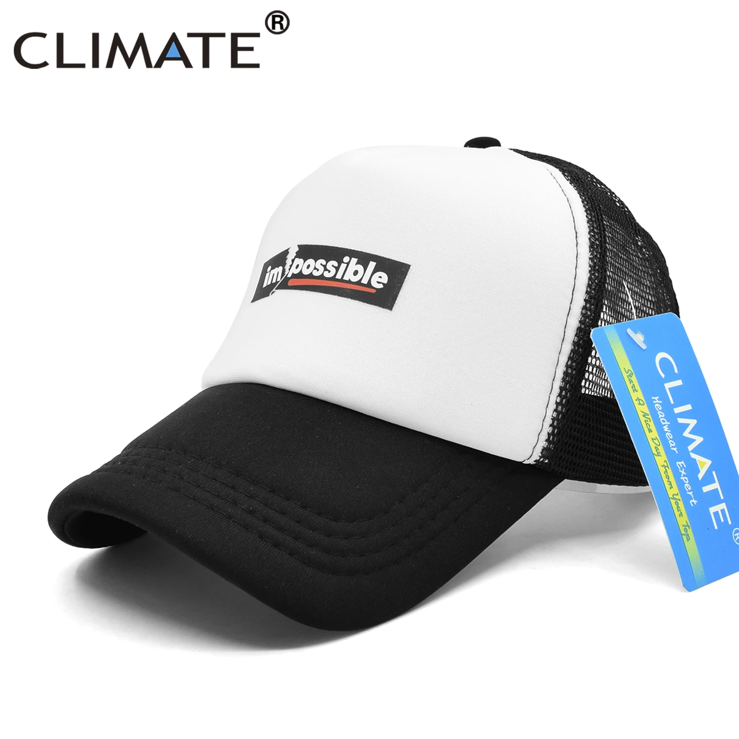 CLIMATE New Cool Impossible Possible Trucker Cap Hat Men Hiphop Surfboard Youth Caps Mesh Baseball Cap Hat for Men Women Youth