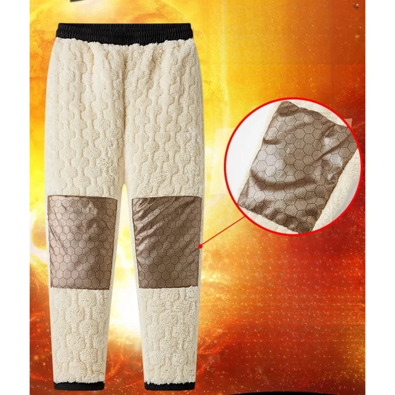 Men's Winter Thermal Pants Sherpa Fleece Lined Graphene Knee Pad Warm Plus Size Long Trousers